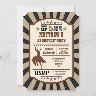 Invitation Black Brown Cowboy Rodeo Anniversaire Fête Invitat