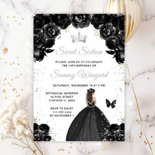 Invitation Black Brunette Hair Princesse Sweet sixteen
