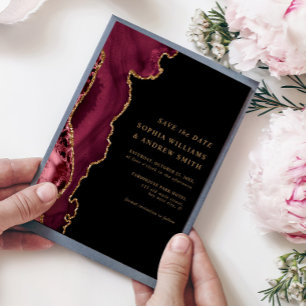 Invitation Black & Burgundy Gold Enregistrer la date Invitati