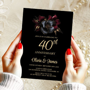 Invitation Black Burgundy Grey Floral 40e anniversaire