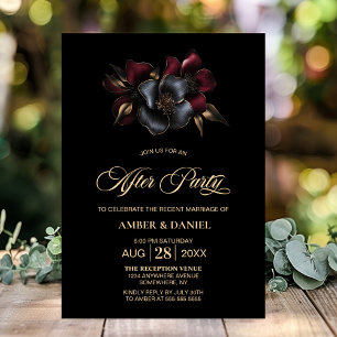 Invitation Black Burgundy Grey Floral Mariage après la fête