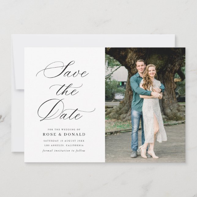 Invitation Black calligraphy script wedding save the date (Devant)