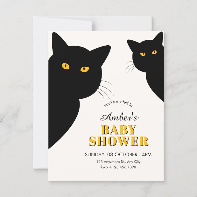 Invitation Black cat baby shower (Devant)
