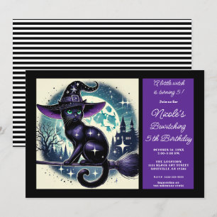 Invitation Black Cat Broom Sorcière magique Halloween Anniver