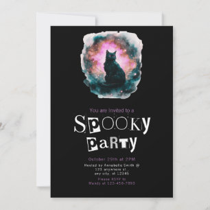 Invitation Black Cat Galaxy Moderne minimaliste Halloween