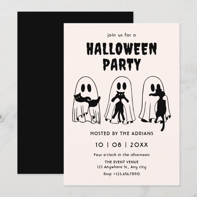 Invitation black Cat ghost halloween  (Devant / Derrière)