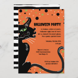 Invitation Black Cat Halloween Party Éffrayant Whimsical Oran