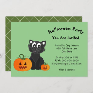 Invitation Black Cat Jack o' Lanterns Citrouille Halloween Pa