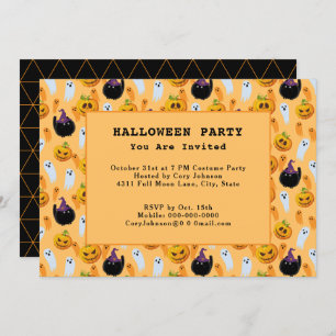 Invitation Black Cats Ghost Jack o' Lanterns