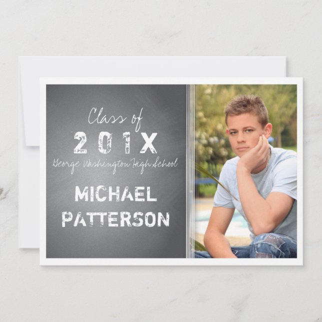 Invitation Black Chalkboard Graphic Guy Graduation Party (Devant)