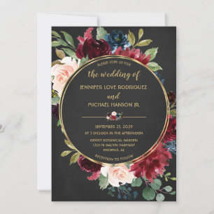 Invitation Black Chalkboard Marsala Marine Gold Floroms