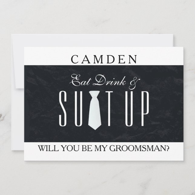 Invitation Black Chalkboard Suitup Serez-vous mon groom (Devant)
