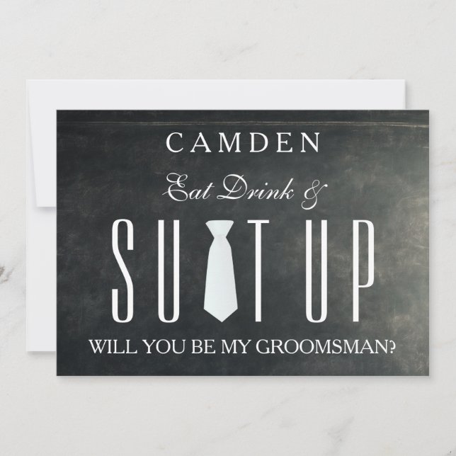 Invitation Black Chalkboard Suitup Serez-vous mon groom (Devant)