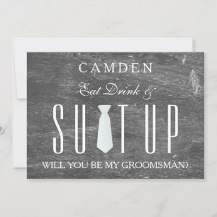 Invitation Black Chalkboard Suitup Serez-vous mon groom I
