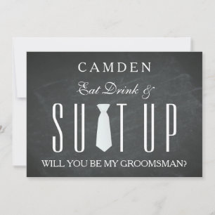 Invitation Black Chalkboard Suitup Serez-vous mon groom I