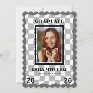 Invitation Black Checkered Grad Announcement with Photo