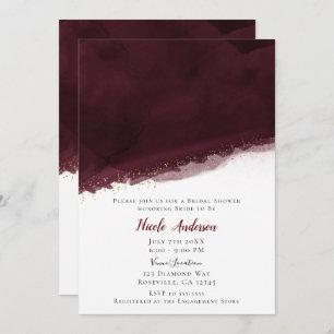 Invitation Black Cherry Aquarelle Or Fête des mariées moderne