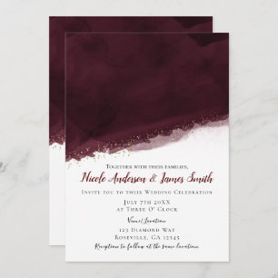Invitation Black Cherry Aquarelle & Or Moderne Mariage chic