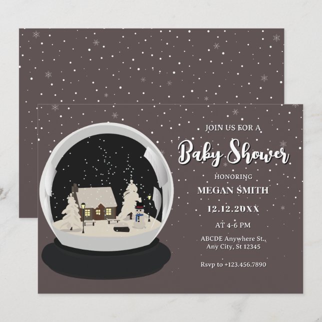 Invitation Black Christmas Snow globe baby shower d'hiver (Devant / Derrière)