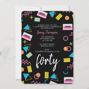 Invitation Black Colorful 80's Retro Anniversaire Party