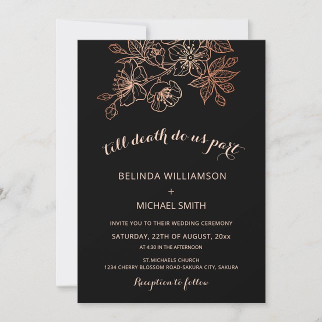 Invitation Black Copper Floral | Mariage Gothique (Devant)