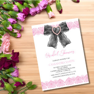 Invitation Black Coquette Bow Pink Lace Fête des mariées