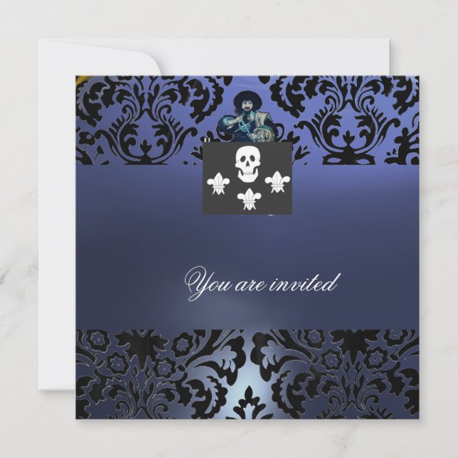 Invitation BLACK CORSAIR SKULL & FLEUR DE LIS MONOGRAM bleu (Devant)