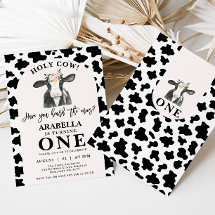 Invitation Black Cow Print Arche Holy Cow 1er Anniversaire