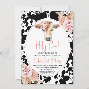 Invitation Black Cow Print Boho Holy Cow Girls Anniversaire