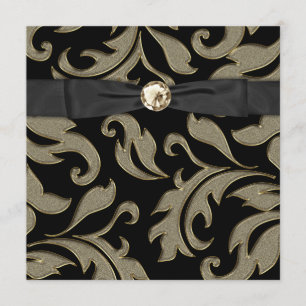 Invitation Black Cravate Black Gold Damask Party