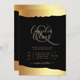 Invitation Black Cravate Mariage Gold Foil Script Élégant évé