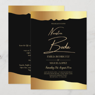 Invitation Black Cravate Mariage Gold Foil Script Élégant évé