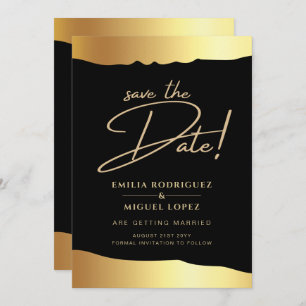 Invitation Black Cravate Mariage Gold Foil Script Élégant évé