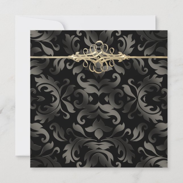 Invitation Black Cravate Party Black Gold Black Damask Invita (Devant)