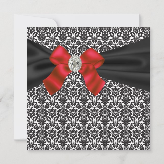 Invitation Black Cravate Party Red Black Damask Party Invitat (Devant)