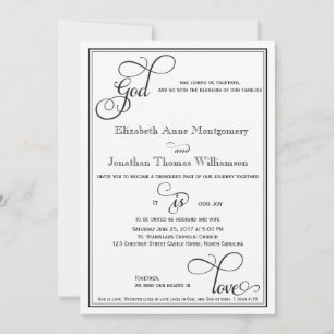 Invitation Black Curly Script Dieu est Amour Mariage chrétien