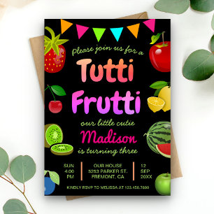 Invitation Black Cute Fruits Tutti Frutti Anniversaire de enf