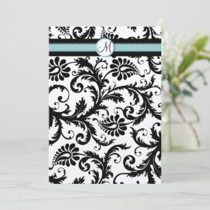 Invitation Black Damask Aqua Blue Mariage Turquoise Invitatio
