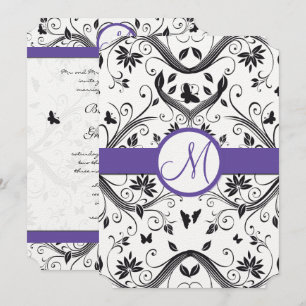 Invitation Black Damask Butterfly Swirls Red Wedding Invite