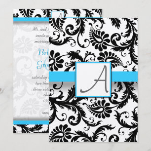 Invitation Black Damask Éperce Bright Aqua Trim Pas de points