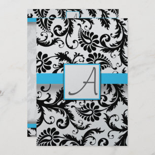 Invitation Black Damask Éperce Bright Aqua Trim Pas de points