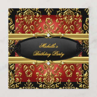 Invitation Black Damask Rouge Anniversaire Party Gold 2 Diamo