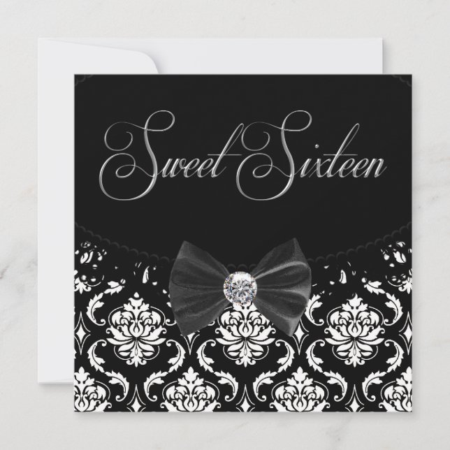 Invitation Black Damask Sweet sixteen fête d'anniversaire Inv (Devant)