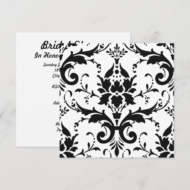 Invitation Black Damask & White Arrière - plan Fête des marié (Devant / Derrière)
