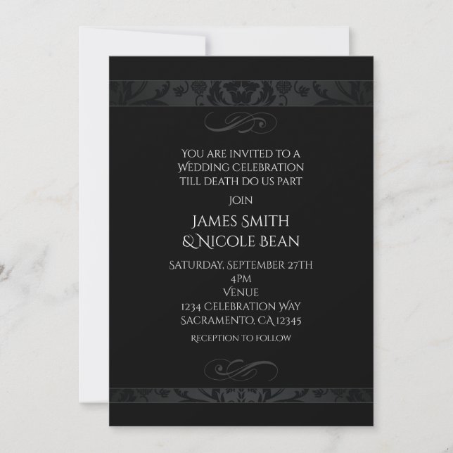 Invitation Black Dark Elegance Mariage de célébration Invitat (Devant)