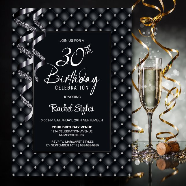 Invitation Black Diamond Motif 30e fête d'anniversaire (Créateur téléchargé)