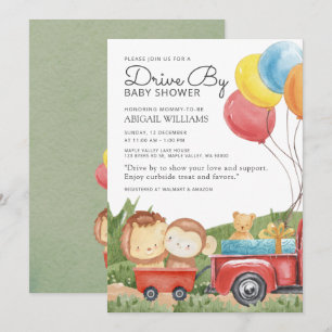 Invitation Black Drive By Woodland Animaux Baby shower de cam