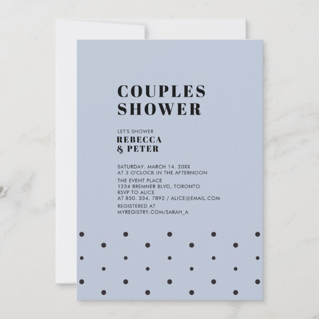 Invitation Black & Dust Blue | Mariage Moderne pour Couples (Devant)