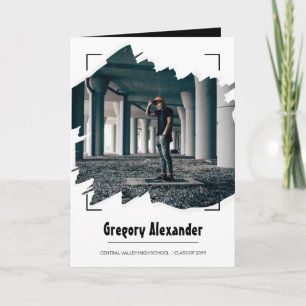 Invitation Black Edgy Abstrait Brushstroke Photo Graduation