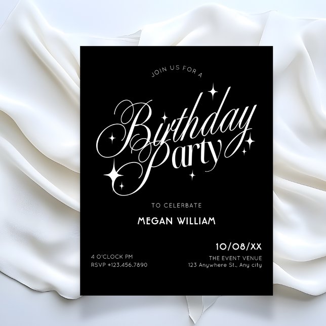 Invitation Black elegant birthday (Créateur téléchargé)